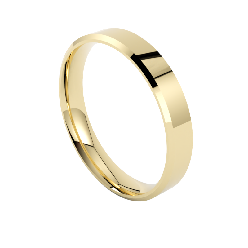 Płaska fazowana obrączka ślubna żółte złoto 585 szerokość 4,00 mm